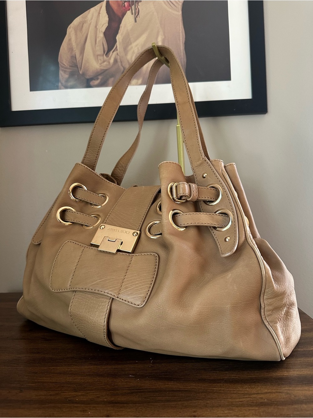 Jimmy Choo Ramona Beige Calfskin Leather Shoulder Bag